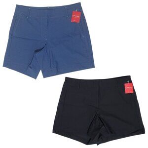 2 Spanx Sunshine Shorts Women Medium Geo Scape Blue/Black Pull-On UPF 50+ NWT